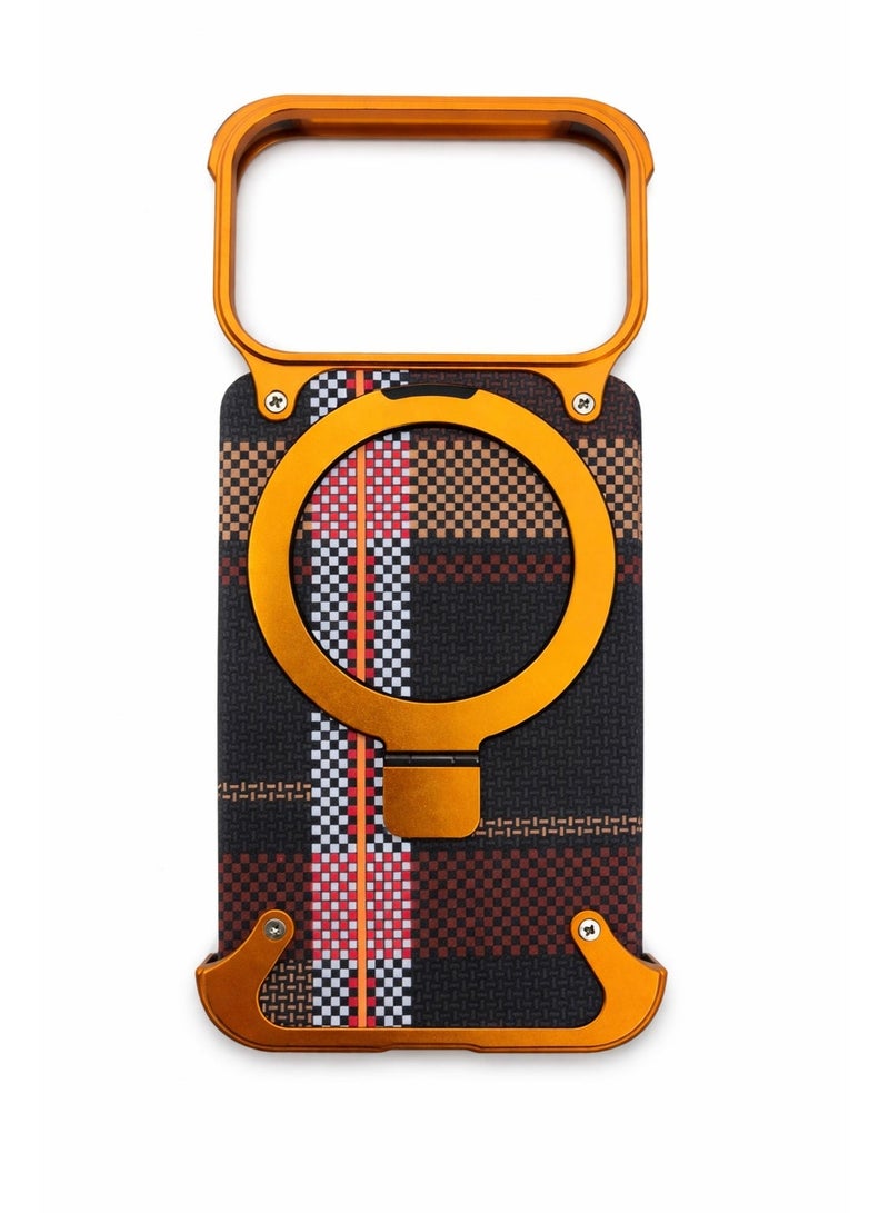 جراب مغناطيسي معدني لهاتف iPhone 17 Pro مع حامل - إطار معدني برتقالي فاخر مع ظهر محكم، غطاء نحيف مقاوم للصدمات، متوافق مع الشحن اللاسلكي ويدعم إشارة 5G بالكامل - Image 5